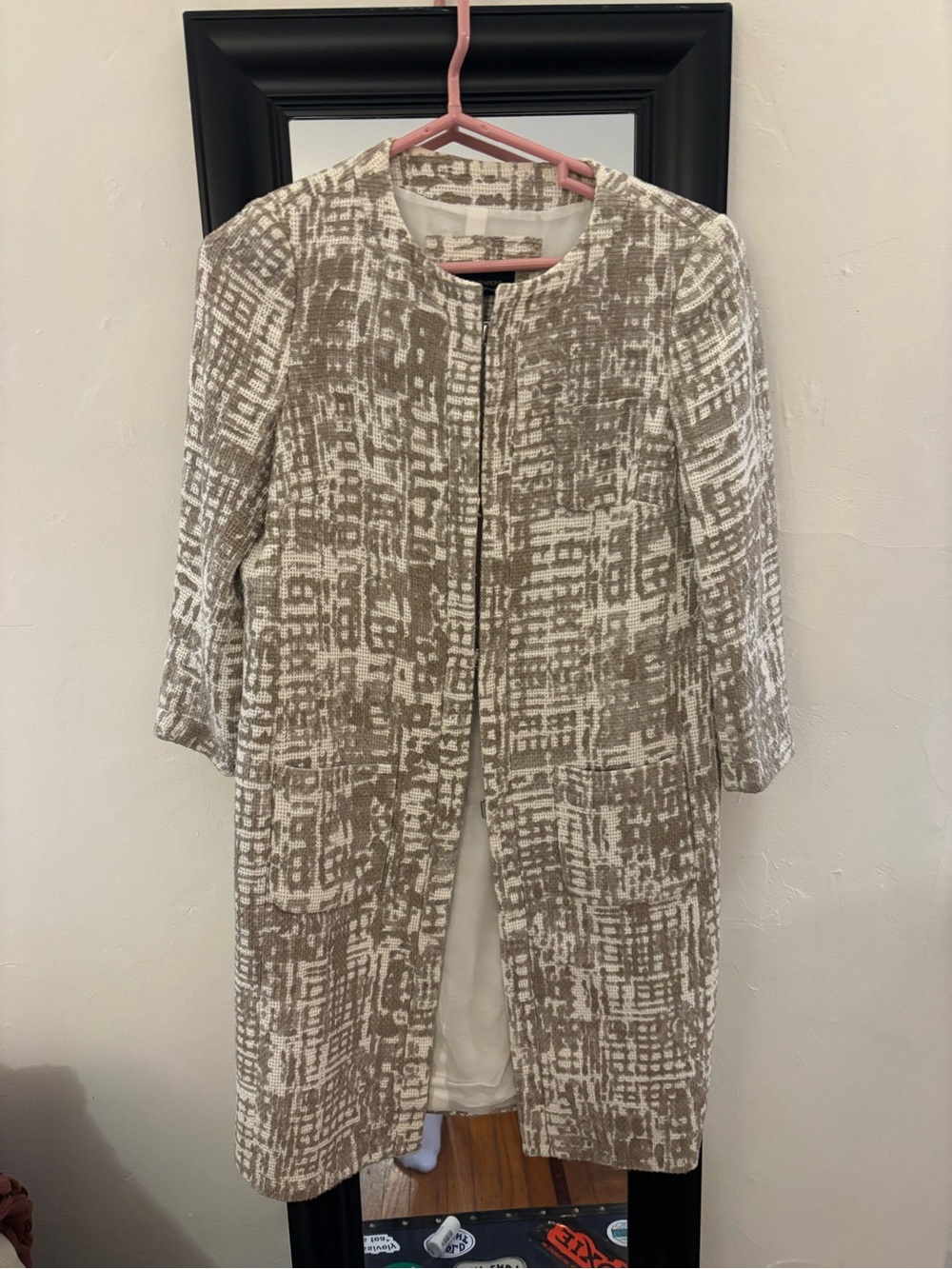 Piazza Sempione Taupe and White Patterned Trench Coat